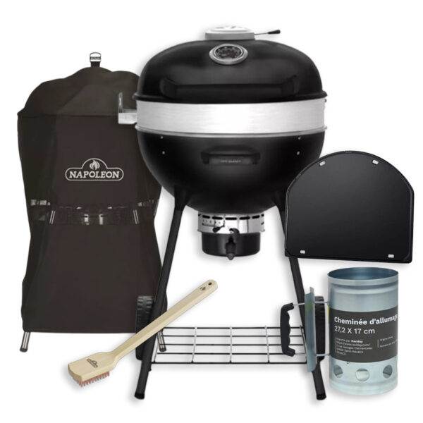 Napoleon Kettle Pro Phantom Holzkohlegrill-Set + Abdeckhaube + Anzündkamin + Bürste